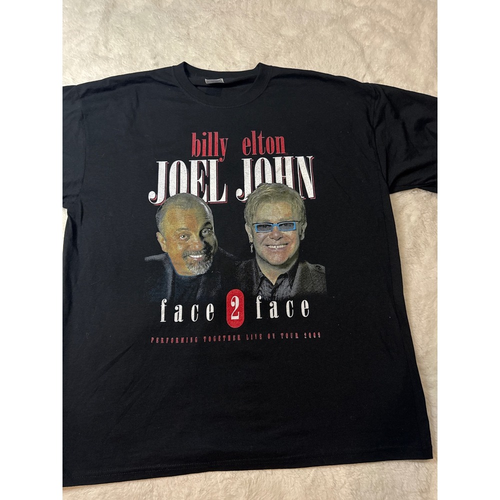 Gildan Billy Joel Elton John T-Shirt Mens XL Black Excellent 2009 Tour Graphic